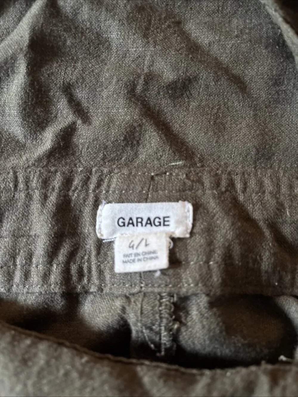 Garage Army Green Overall Dress Size Large Linen Blend